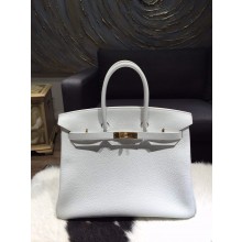 Replica Hermes Birkin 35cm Taurillon Clemence Leather Bag Gold Hardware Handstitched, Blanc CK01 RS07151