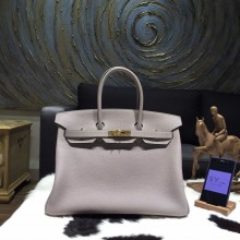 Replica Hermes Birkin 35cm Togo Calfskin Bag Handstitched Gold Hardware, Gris Tourterelle CK81 RS17189