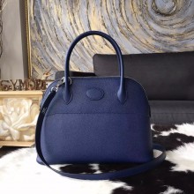 Replica Hermes Bolide 27cm Epsom Calfskin Leather Bag Palladium Hardware Handstitched, Blue Saphir CK73 RS06168