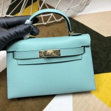 High Imitation Hermes Kelly Mini II In Original leather 20cm Silver Hardware Blue Bag RS26229