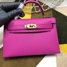 Replica Hermes Kelly Mini II In Original leather 20cm Golden Hardware Pink Bag RS26224