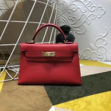 High Imitation Hermes Kelly Mini II In Original leather 20cm Golden Red Hardware Bag RS26228