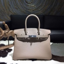 Replica Luxury Hermes Birkin 30cm Taurillon Clemence Calfskin Bag Hand Stitched Palladium Hardware, Gris Tourterelle CK81 RS14063