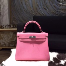 Top Hermes Kelly 25cm Togo Calfskin Original Leather Bag Handstitched Palladium Hardware, Pink 5P RS20013