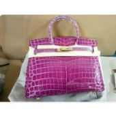 Cheap Hermes Birkin 25cm Shiny Alligator Crocodile Gold Hardware Handstitched, Amethyst 9G RS02080