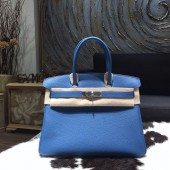 Copy Hermes Birkin 30cm Taurillon Clemence Bag Handstitched Palladium Hardware, Mykonos 7Q RS05283