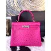 Fake Hermes Autruche Ostrich Souple Retourne Kelly 32cm Bag Handstitched Palladium Hardware, Fuschia Pink 5J RS05135