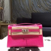 Fake Hermes Mini Kelly Pochette 22cm Lizard Skin Palladium Hardware Handstitched, Fushia Pink 5J RS11079