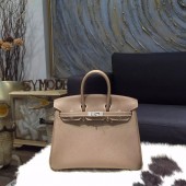 Hermes Birkin 25cm Epsom Calfskin Bag Handstitched Palladium Hardware, Etoupe CK18 RS10167