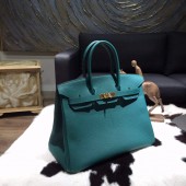 Hermes Birkin 35cm Togo Calfskin Leather Bag Gold Hardware Handstitched, Malachite Z6 RS01872