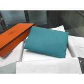 Hermes Calvi Card Holder Case Handstitched Taurillon Clemence Calfskin, Turquoise Blue 7B RS11221