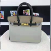 Hermes Horseshoe Birkin 30cm Togo Calfskin Bag Handstitched Palladium Hardware, Etain 8F/Blue Electric 7T RS17464