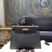 Hermes Kelly 28/32cm Epsom Calfskin Original Leather Bag Hand Stitched, Noir Black RS09638