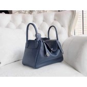 Hermes Lindy 30cm Togo Palladium Hardware Hand Stitched, Bleu de Galice S7 RS00011