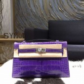 Hermes Mini Kelly Pochette 22cm Alligator Palladium Hardware, Ultraviolet 5L RS08072