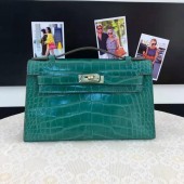 Hermes Mini Kelly Pochette 22cm Alligator Palladium Hardware, Vert Veronese 6H RS10470