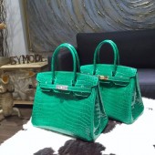 Hermes Shiny Alligator Crocodile Birkin 30cm Handstitched, Vert Emeraude 6Q RS09599