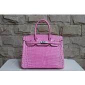 Hermes Shiny Alligator Crocodile Birkin 30cm Palladium Hardware Handstitched, Violet 5C RS08488