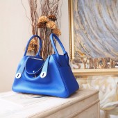 High Quality Hermes Lindy 26/30cm Taurillon Clemence Calfskin Bag Handstitched, Blue Electric 7T RS10778