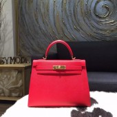 Imitation Hermes Kelly 28cm Epsom Calfskin Bag Handstitched Gold Hardware, Rouge Casaque Q5 RS02519