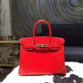 Imitation High Quality Hermes 30cm Shiny Alligator Crocodile Birkin Gold Hardware Handstitched, Braise CK95 RS00317