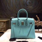 Luxury Hermes Birkin 30cm Epsom Calfskin Bag Handstitched Palladium Hardware, Blue Atoll 3P RS20064