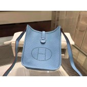 Luxury Hermes Evelyne Mini TPM Taurillon Clemence Palladium Hardware Handstitched High Quality, Bleu Lin CKJ7 RS04667
