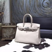 Replica Hermes Birkin 30cm Swift Calfskin Bag Original Leather Hand Stitched, Pearl Grey CK80 RS12204