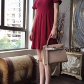 Replica Hermes Kelly 28cm Tedelakt Box Calfskin Bag Palladium Hardware Handstitched, Argile 1F RS13391
