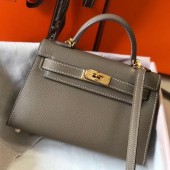 Fake Hermes Kelly Mini II Bag In Original leather 20cm Golden Hardware Gray Bag RS26217