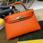 High Imitation Hermes Kelly Mini II In Original leather 20cm Golden Hardware Orange Bag RS26226