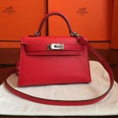 Replica Hermes Kelly Mini II Bag In Original leather 20cm Silver Hardware Red Bag RS26219