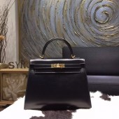 Top Hermes Kelly 28cm Box Calfskin Bag Handstitched Gold Hardware, Noir RS11301