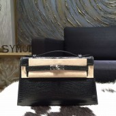 Top Hermes Mini Kelly Pochette 22cm Lizard Palladium Hardware, Noir RS17595