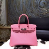 Top Knockoff Hermes Birkin 30cm Epsom Calfskin Bag Handstitched Palladium Hardware, Pink 5P RS04826